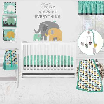 Bacati - Elephants Mint/Yellow/Gray 10 pc Crib Bedding Set with 2 Crib Fitted Sheets