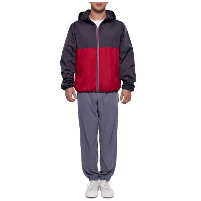 Мужские куртки Rokka&Rolla Men's Full Zip Rain Jacket Packable Light Windbreaker-Gray Red, size Small — фото 3