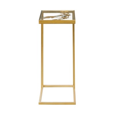 Elegant Gold Metal and Clear Glass C-Shaped Accent Table