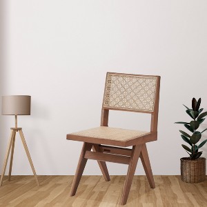 18" Velentina Dining Chair Rattan and Natural Finish - Acme Furniture: Linen Upholstery, Curved Back - 1 of 4