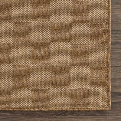 Kuval Camel Checkered Polypropylene Runner Rug 2'7" x 7'3"