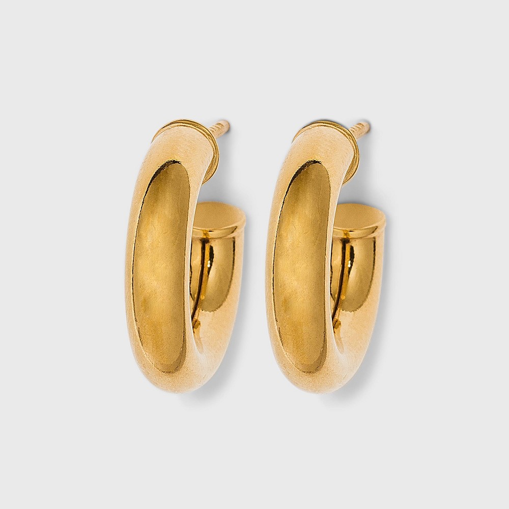 Photos - Earrings 14K Gold Plated Tube Hoop Post Drop  - A New Day™: Nickel-Free, 14K Gold Over Brass