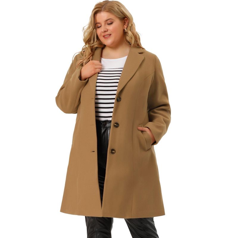 Agnes Orinda Women's Plus Size Winter Notched Lapel Single Breasted Pea Coat, 1 of 8