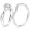 Silver 1/6 Ct Diamond Composite Halo and Split Shank Bridal Set Ring and Band - 3 of 4