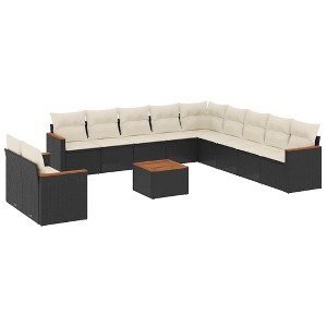vidaXL 12 Piece Patio Sofa Set with Cushions - Black and Cream With Table - 1 of 4