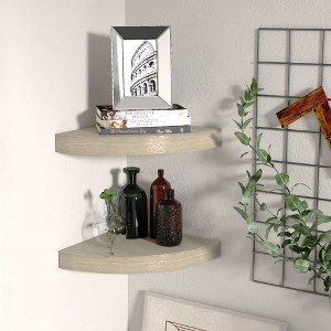 Corner Shelf Set of 2 Oak Honeycomb MDF, Metal 9.8x9.8x1.5 in - 1 of 4