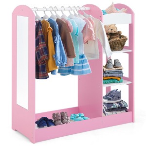 Tangkula Kids Dress up Storage Hanging Armoire Dresser Costume Closet w/ Mirror Shelves - 1 of 4