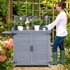 Garden Potting Bench Table, Outdoor Garden Horticultural Wooden Storage Cabinet, Solid Wood Planting Work Bench with Open Top, Metal Tabletop - 2 of 4