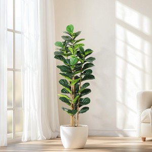 5/6/7FT Faux Fiddle Leaf Fig Tree with White Pot, Faux Trees with Artificial Plants 56 Fiddle Leaves Greenery - 1 of 4