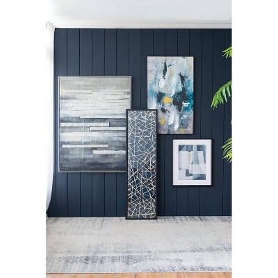 Set of 2 Blue Geometric Abstract Canvas Prints with Black Frames
