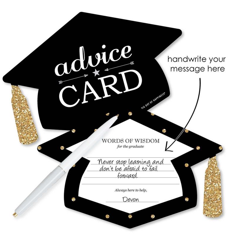 Big Dot of Happiness Gold - Tassel Worth the Hassle - Grad Cap Wish Card Graduation Party Activities - Shaped Advice Cards Games - Set of 20, 2 of 6