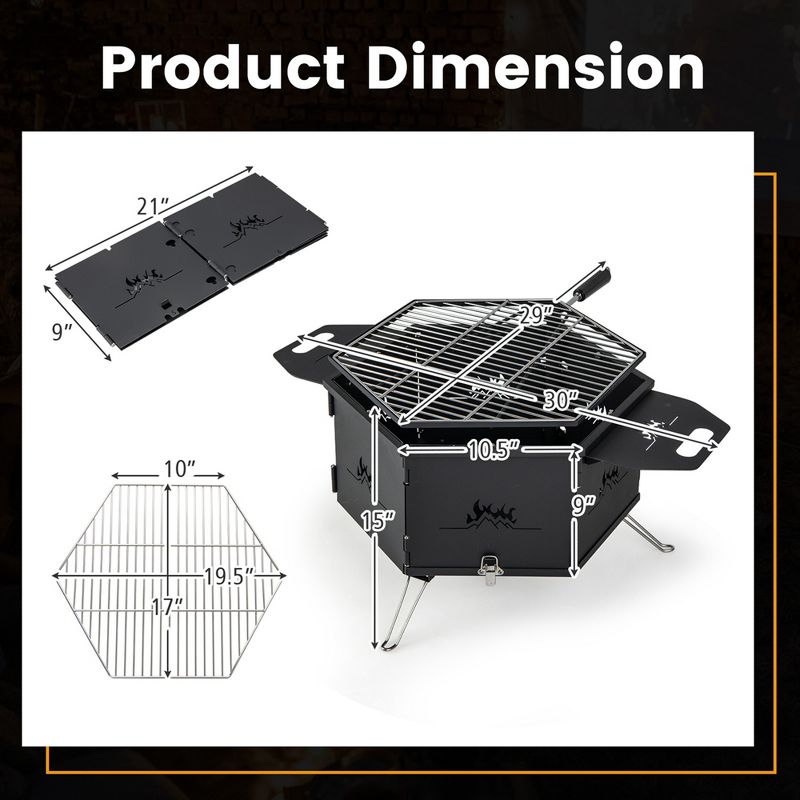 Costway Portable Charcoal Grill Stove with 360° Rotatable Grill Foldable Body & Legs Black, 3 of 11