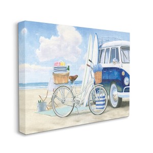 Stupell Industries Bike and Van Beach Nautical Blue White Painting - 1 of 4