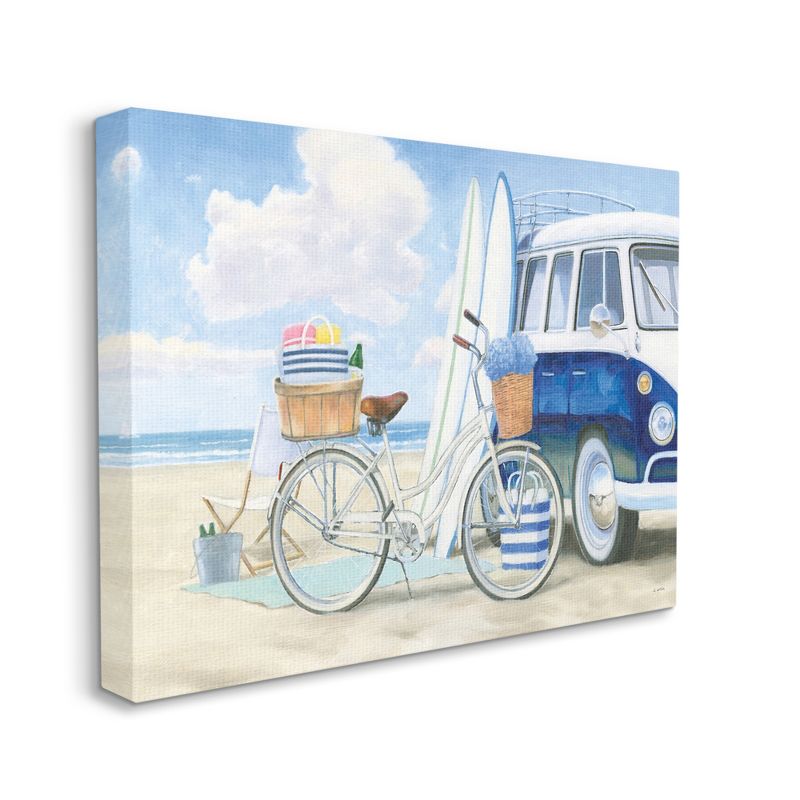 Stupell Industries Bike and Van Beach Nautical Blue White Painting, 1 of 7