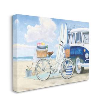 Stupell Industries Bike and Van Beach Nautical Blue White Painting