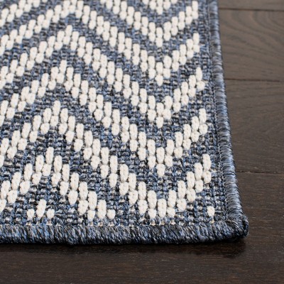 Blue and Creme 4' x 6' Geometric Flat Woven Rug