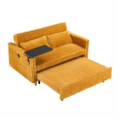 XINGHANZHENXUAN Beige Sofa with Movable Tabletops and Convertible Design, Comfortable Sofa Bed for Living Room or Bedroom