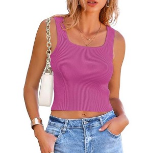 Zeagoo Womens Summer Tank Top Square Neck Ribbed Knit Crop Top Sleeveless Camisoles Slim Fitted Basic Sweater Shirt - 1 of 4