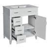 30-Inch Bathroom Storage Cabinet Featuring a Ceramic Sink and a Built-In Adjustable Shelf - 3 of 4