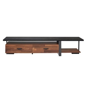 Royal Hampton Metal Framed Wooden TV Stand Straight with Two Drawers and Open Shelf, Black and Brown - 1 of 4