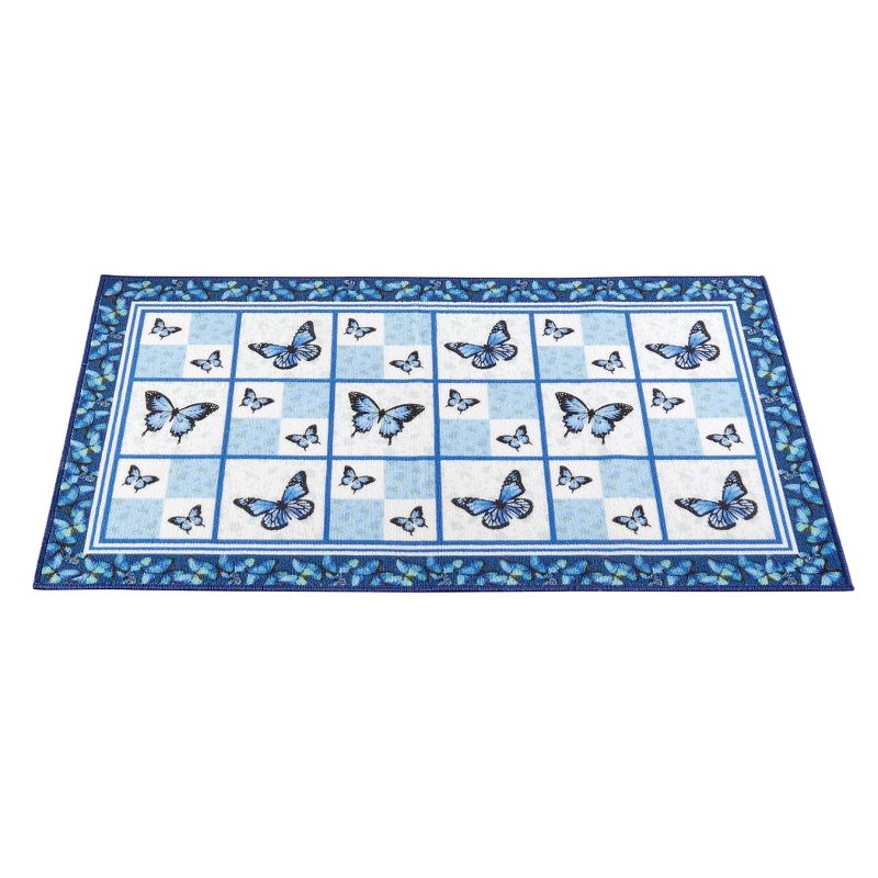 Collections Etc Blue Butterfly Floral Patchwork Accent Rug, 1 of 5