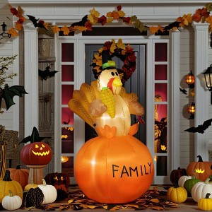 Resenkos 4.9ft Inflatable Thanksgiving Turkey, Blow-Up LED Display for Garden, Indoor & Outdoor, Thanksgiving Orange - 1 of 4