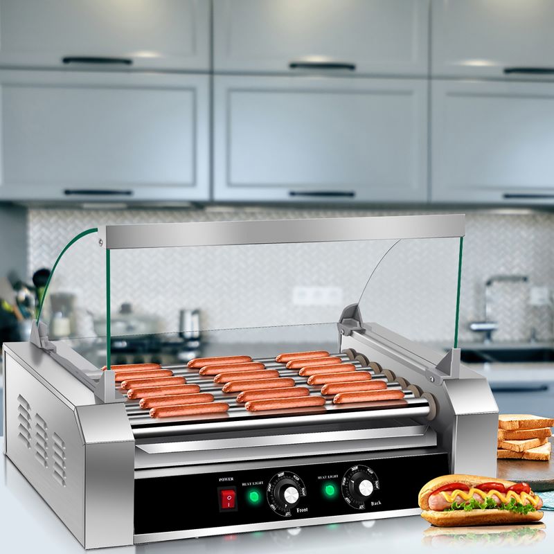 Costway Commercial 18 Hot Dog Hotdog 7 Roller Grill Cooker Machine w/ Cover, 2 of 11