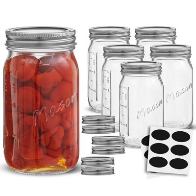 16 oz Clear Glass Mason Jars with Airtight Lids, Set of 6