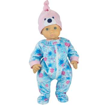 Sophia’s 2 Piece Winter-Print Fleece Sleeper Outfit with Hat Set for 15'' Dolls, Blue/Pink