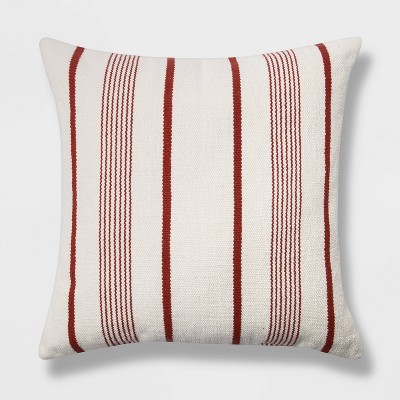 Oversized Woven Textured Striped Square Throw Pillow Cream/Red - Threshold™