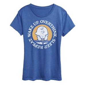 Women's - Peanuts - Charlie Brown Wake Up Overthink Sleep Repeat Short Sleeve Graphic T-Shirt - 1 of 4