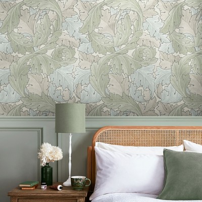 Acanthus Sage and Duck Egg Vinyl Wallpaper Double Roll