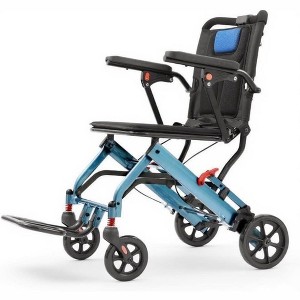 GustoWave Ultra-Lightweight Foldable Transport Wheelchair for Adults, 16" Seat, Red Frame with Black & Blue Accents - 1 of 2