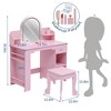 Kids Vanity with Lighted Mirror, 2 in 1 Little Girls Vanity Table & Stool, Kids Makeup with Bookshelf, Drawer & Open Shelves for 3-9 Yrs Girls - 2 of 4