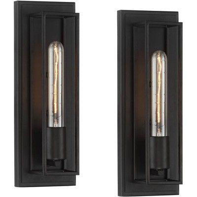 Possini Euro Design Faizah Industrial Wall Light Sconces Set of 2 Bronze Hardwire 4 1/2" Fixture for Bathroom Bedside Kitchen