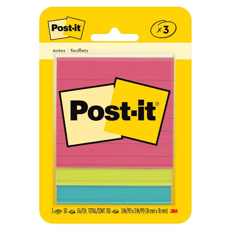 Post-it 3pk 3&#34; x 3&#34; Lined Notes 50 Sheets/Pad Poptimistic Collection, 1 of 12