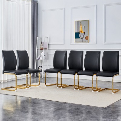 FONTOI 6PCS Arch Dining Chairs with High Resilience, Dining Chair with Arched Metal Legs for Living Room, Black&Gold, 21.6"*39"*17.3"