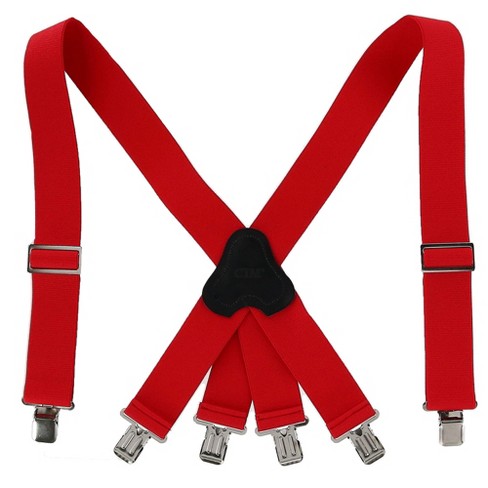 CTM Men's Elastic Clip-End 2 Inch Fireman Suspenders, Red