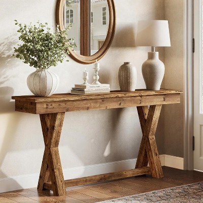 Tribesigns 63-Inch Solid Wood Console Table, Farmhouse Entryway Table with X-Shaped Legs for Living Room, Behind Sofa, Hallway, Easy Assembly