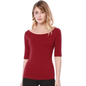 INSPIRE CHIC Women's Half Sleeves Scoop Neck Fitted Layering Soft T-Shirt - 1 of 4