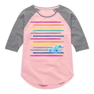 Girls' - Blue's Clues & You! - Blue Rainbow Lines Shirt Tail Raglan Graphic T-shirt - 1 of 4