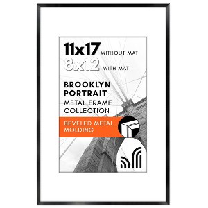 Americanflat Aluminum 11x17 Picture Frame - Use as 8x12 Frame with Mat or Display 11x17 Photo Without Mat - Picture Frames for Wall Display - Black - 1 of 4