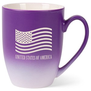 Elanze Designs United States of America Flag 12 Ounce Ceramic Laser-Etched Engraved Drinkware Mug, Purple and White Ombre - 1 of 4