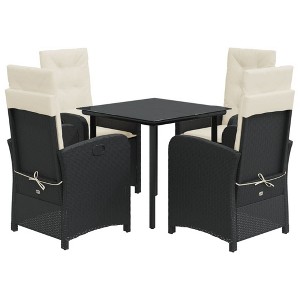 vidaXL 5-Piece Patio Dining Set - PE Rattan Chairs with Cushions, Adjustable Backrests, Tempered Glass Tabletop - for Garden, Backyard, Patio - 1 of 4