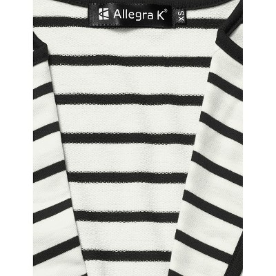 INSPIRE CHIC Women's Regular Fit Notched Lapel Button Decor Striped Blazer Medium Black White — фото 6