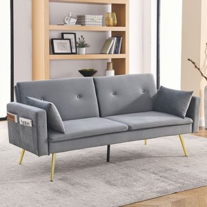 LOVMOR 72.5" Convertible Sofa Bed, Adjustable Velvet Sofa Bed - Velvet Folding Lounge Recliner - Reversible Daybed -Two Pillows and Center Leg - 1 of 3