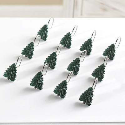 Evergreen Tree Cold Cast Ceramic Shower Curtain Hooks Set of 12