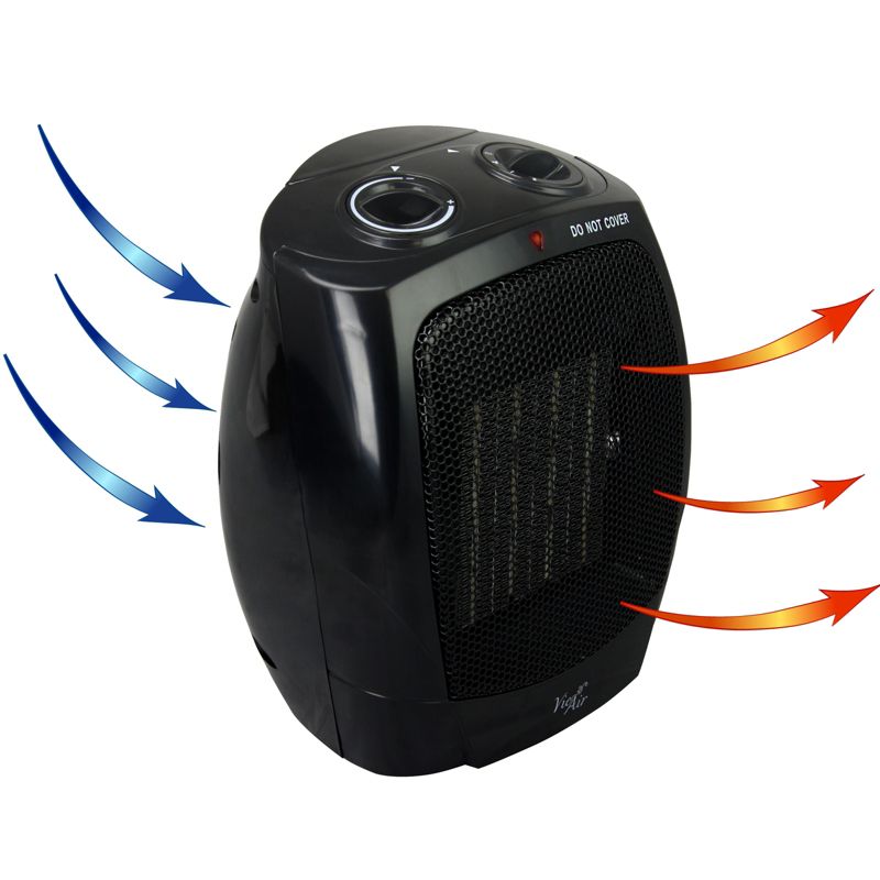 Vie Air 1500W Portable 2-Settings Office Black Ceramic Heater with Adjustable Thermostat, 5 of 6