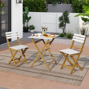 Costway 3-Piece Folding Patio Bistro Setwith Slatted Design Small Outdoor Furniture Set - 1 of 4