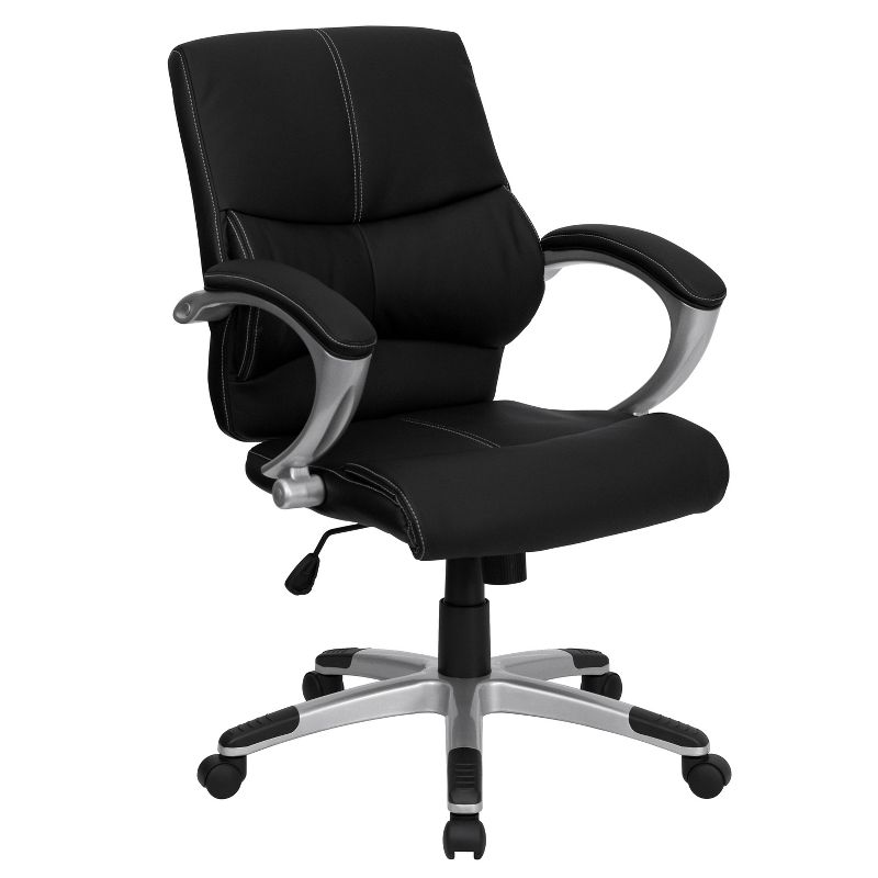 Flash Furniture Bodie Mid-Back Black LeatherSoft Contemporary Swivel Manager's Office Chair with Arms, 1 of 8